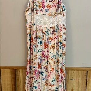 Torrid Size 3 Floral Maxi Dress Lace Detail Smocked Back Boho
